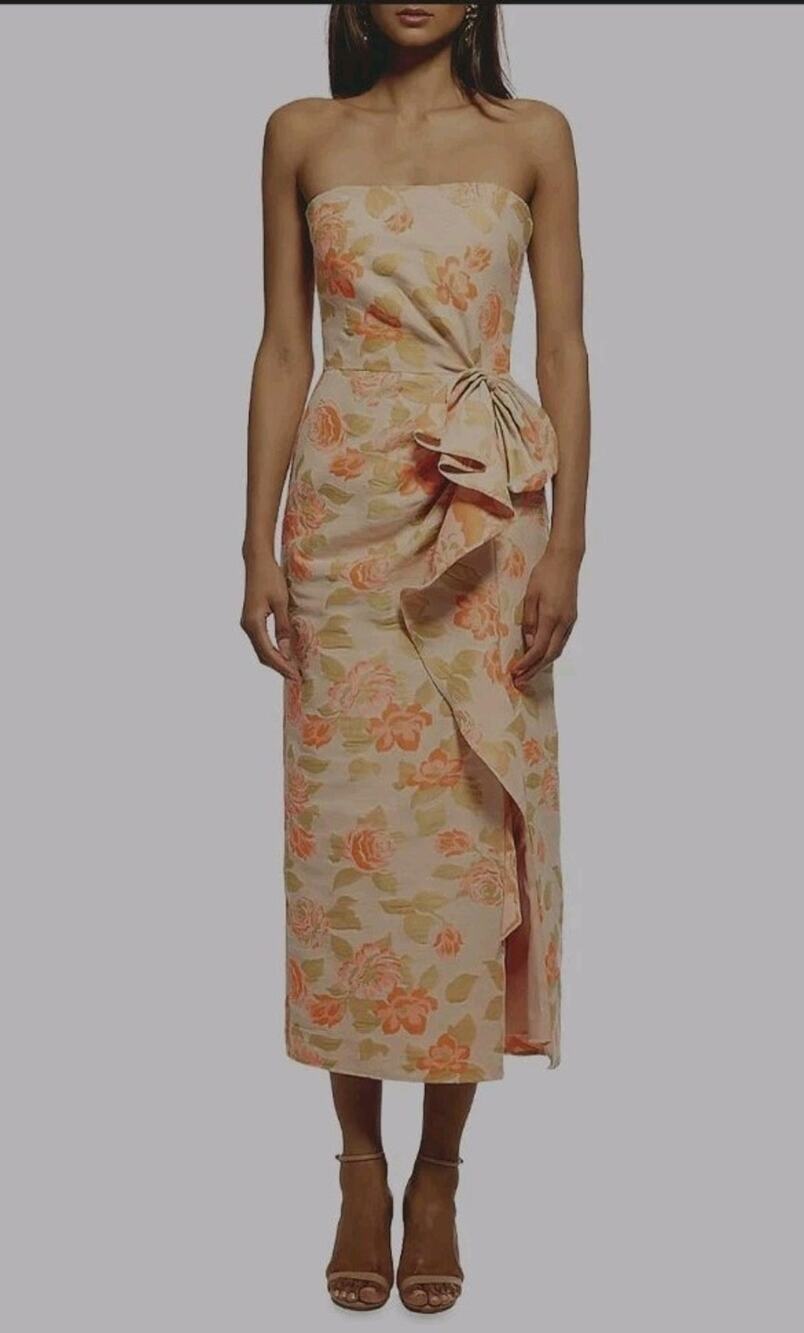 Shoshanna Women Sheath Mid-Calf Floral Off Shoulder Dress Size 12